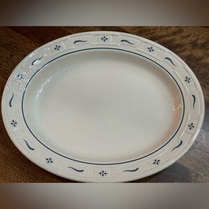 Longaberger Pottery Woven Traditions Classic Blue Oval Serving 12.5" x 10".
